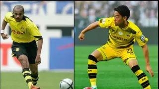 Ewerthon (izda.) y Kagawa (dcha.), ambos con el Borussia Dortmund alemán antes de fichar por el Real Zaragoza, uno en 2005 y el otro en 2019.
