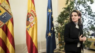 La ministra de Transición Ecológica, Teresa Ribera, durante su visita a Zaragoza en diciembre