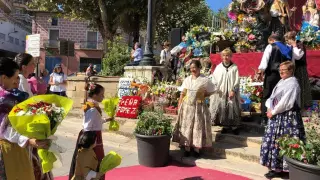 Ofrenda de flores y frutos a la Virgen del Pueyo en Barbastro