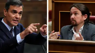 Pedro Sánchez y Pablo Iglesias este miércoles en el Congreso