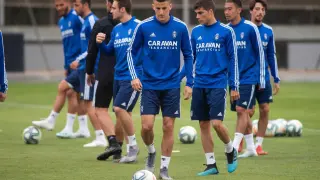 Nieto, Soro, Lasure, Kagawa, Delmás... un momento de un entrenamiento del Real Zaragoza la semana pasada.