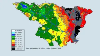Mapa de las precipitaciones registradas en las últimas 24 horas en la demarcación de la Confederación Hidrográfica del Ebro.