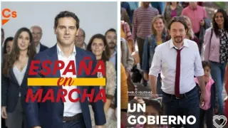 Carteles electorales de Ciudadanos y Podemos.
