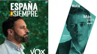 Carteles electorales de Vox y Más País.