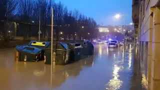 Una calle inundada en Pamplona.