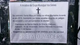 Vox convoca a una misa en Gelves (Sevilla) por "niños abortados" y mujeres que piensan abortar.
