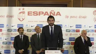 El presidente de la Federación Española de Baloncesto, Jorge Garbajosa, en la presentación del partido de la selección española contra Polonia, que se celebrará el 23 de febrero