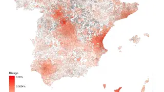 Mapa de riesgo de propagación de COVID-19en España.