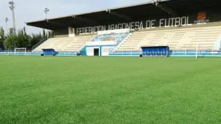Estadio Pedro Sancho, donde la Federación Aragonesa prevé jugar los pocos 'play off' que sean necesarios e imprescindibles para concluir cuanto antes, en el momento en que sea posible, las ligas de Aragón.