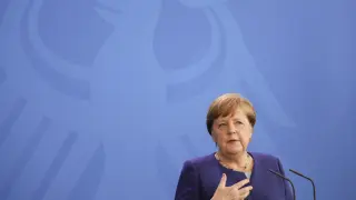 La canciller alemana, Angela Merkel, el miércoles en una comparecencia en Berlín,