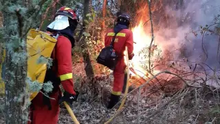 Dos efectivos de la UME intervienen en el incendio de Monterrei