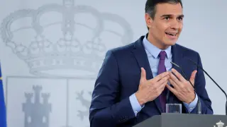 Pedro Sánchez durante su comparecencia en la Moncloa este martes.