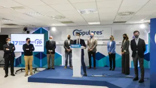 Ramón Celma, en la presentación de su candidatura a la presidencia del PP-Zaragoza, este martes en la sede del partido en la capital.