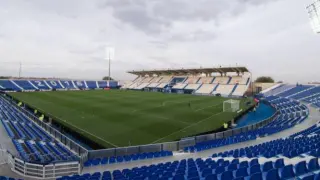 Estadio de Butarque, en Leganés, al sur de Madrid, donde juega el Real Zaragoza a las 4.30 de la tarde de este jueves.