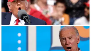 Trump y Biden, durante sus respectivos discursos en Florida.