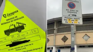 Imágenes de Almu Gf en Facebook que muestran la señal de prohibido aparcar y el aviso de retirada del coche.
