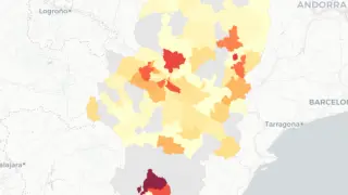 Mapa de Aragón con los nuevos casos de coronavirusGobierno de Aragón