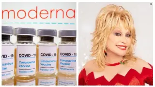A la derecha, la actriz en una imagen de su cuenta de Twitter. A la izquierda, la vacuna de Moderna.
