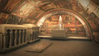 Recreación virtual de la cripta y panteón real del castillo de Montearagón.