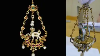 A la izquierda, joya del Victoria & Albert Museum de Londres; a la derecha, colgante del Museo Lázaro Galdiano. Ambas se pensaba que eran falsificaciones del siglo XIX y son, en realidad, renacentistas.