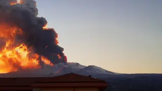 Mount Etna erupts as seen from Riposto