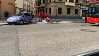 Accidente este sábado al mediodía en el paseo María Agustín en Zaragoza.
