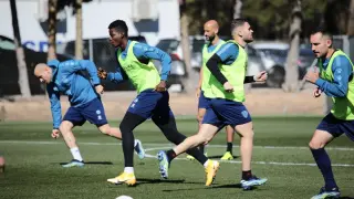 Sandro, Rico, Doumbia, Galán y Ferreiro, durante el entrenamiento de este miércoles.