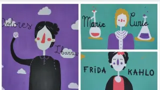 Imagen de Dolores Ibárruri que ha suscitado la polémica, junto a las de Marie Curie y Frida Khalo, otras dos de las mujeres protagonistas del mural
