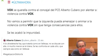 Tuits de Vox en respuesta a lo expresado por Alberto Cubero