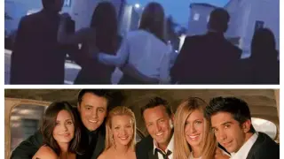 Combo de una imagen del tráiler de la reunión de 'Friends' y otra de archivo de la famosa serie