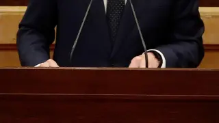 El candidato de ERC a la presidencia de la Generalitat, Pere Aragonès, interviene en la primera jornada del debate de su investidura