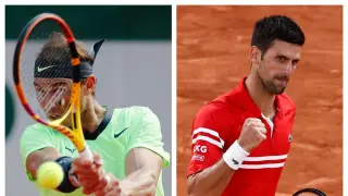 Combo de imágenes de Rafa Nadal y Novak Djokovic