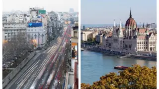 Combo de imágenes de Bucarest y Budapest