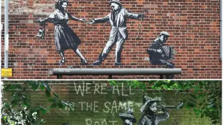 Los dos grafitti que se cree están hechos por Banksy