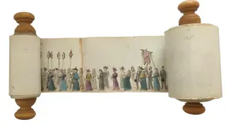 Las acuarelas pintadas en el rollo de papel de 11 metros permiten seguir al detalle el Rosario de Cristal de 1897