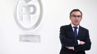 Luis María Beamonte, en la sede del PP-Aragón.