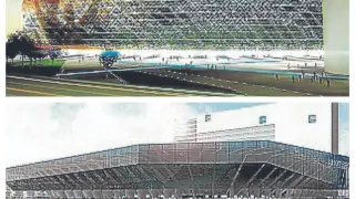 Arriba, el estadio que se planteó en 2008 en San José; abajo, el proyecto de 2004 en el mismo emplazamiento