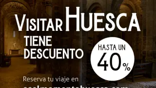 Cartel de la campaña 'Es el momento Huesca' con bonos para viajar a la provincia con descuentos de hasta 150 euros.