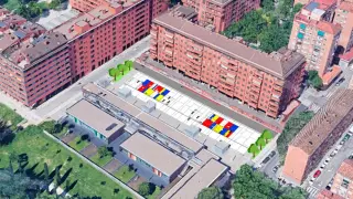 Recreación del proyecto de obras de la nueva plaza del aparcamiento del Parque Bruil de Zaragoza.