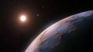 En esta representación artística vemos de cerca a Próxima D, un candidato a planeta recientemente encontrado orbitando la estrella enana roja Próxima Centauri, la estrella más cercana al Sistema Solar