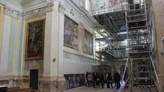 Trabajos de la restauración de las pinturas de la Cartuja de Nuestra Señora de las Fuentes de Sariñena.
