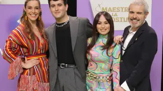 Raquel Sánchez Silva, presentadora de 'Maestros de la Costura', Palomo, Escoté y Caprile, jurado del talent show