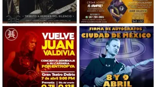 Carteles de las diferentes citas de Valdivia con sus fans en Norte y Centroamérica en las próximas semanas.