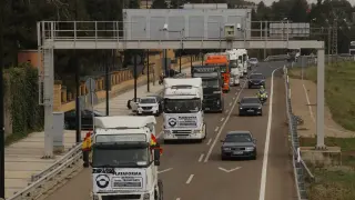 Protesta de transportistas en Zaragoza.