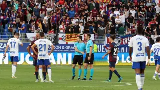 Final del partido Huesca-Real Zaragoza del pasado domingo, con 1-1 en el marcador.