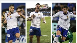 Álvaro Giménez, Nano Mesa y Borja Sainz, los tres cedidos del año pasado que ya no son del Real Zaragoza.