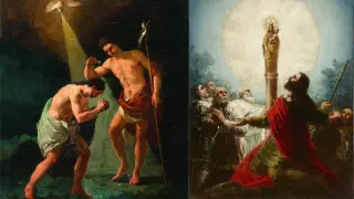 A la izquierda, 'El bautismo de Cristo'; a la derecha, 'Aparición de la Virgen del Pilar al apóstol Santiago y sus discípulos'