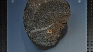 El meteorito aragonés, tal y como se expone en el Museo Nacional de Ciencias Naturales.