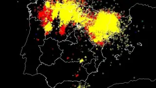 Mapa con las zonas donde han caído los rayos en España.