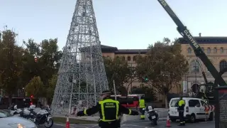 instalación del árbol de Navidad en la plaza Paraíso